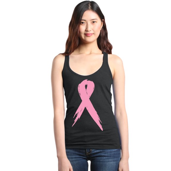 Shop4Ever Women's Pink Breast Cancer Ribbon Awareness Support Racerback Tank Top Small Black