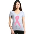 thumbnail image 1 of Shop4Ever Women's Pink Breast Cancer Ribbon Awareness Support Slim Fit V-Neck T-Shirt X-Large Sports Grey, 1 of 5