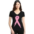 thumbnail image 1 of Shop4Ever Women's Pink Breast Cancer Ribbon Awareness Support Slim Fit V-Neck T-Shirt X-Small Black, 1 of 5