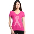 thumbnail image 1 of Shop4Ever Women's Pink Breast Cancer Ribbon Awareness Support Slim Fit V-Neck T-Shirt XX-Large Pink, 1 of 5
