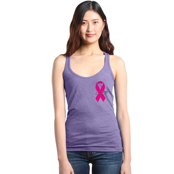 Shop4Ever Women's Pink Breast Cancer Ribbon Pin Breast Cancer Racerback Tank Top XX-Large Purple