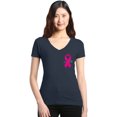thumbnail image 1 of Shop4Ever Women's Pink Breast Cancer Ribbon Pin Breast Cancer Slim Fit V-Neck T-Shirt Small Charcoal, 1 of 5