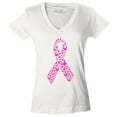 thumbnail image 1 of Shop4Ever Women's Pink Butterfly Ribbon Breast Cancer Awareness Slim Fit V-Neck T-Shirt Medium White, 1 of 5