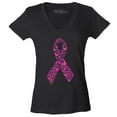 thumbnail image 1 of Shop4Ever Women's Pink Butterfly Ribbon Breast Cancer Awareness Slim Fit V-Neck T-Shirt X-Small Black, 1 of 5