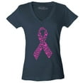 thumbnail image 1 of Shop4Ever Women's Pink Butterfly Ribbon Breast Cancer Awareness Slim Fit V-Neck T-Shirt X-Small Charcoal, 1 of 5