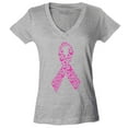 thumbnail image 1 of Shop4Ever Women's Pink Butterfly Ribbon Breast Cancer Awareness Slim Fit V-Neck T-Shirt XX-Large Sports Grey, 1 of 5