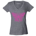 thumbnail image 1 of Shop4Ever Women's Pink Ribbon Butterfly Breast Cancer Awareness Slim Fit V-Neck T-Shirt X-Small Heather Charcoal, 1 of 5