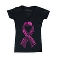 thumbnail image 1 of Shop4Ever Women's Pink Ribbon Montage Word Cloud Breast Cancer Slim Fit V-Neck T-Shirt X-Large Black, 1 of 5