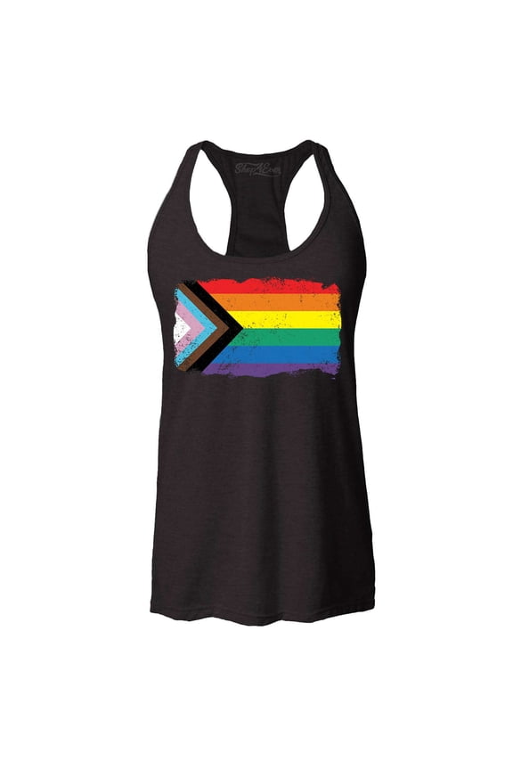 Women's Progress Pride Flag Inclusive Rainbow Gay LGBTQ Racerback Tank Top Medium Black