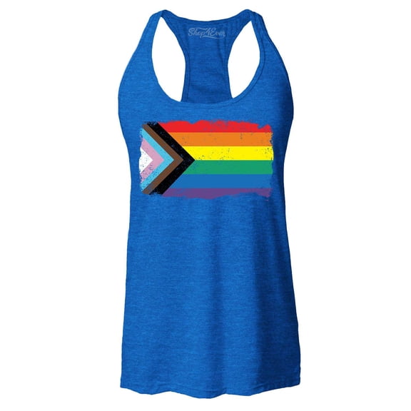 Shop4Ever Women's Progress Pride Flag Inclusive Rainbow Gay LGBTQ Racerback Tank Top X-Large Royal Blue