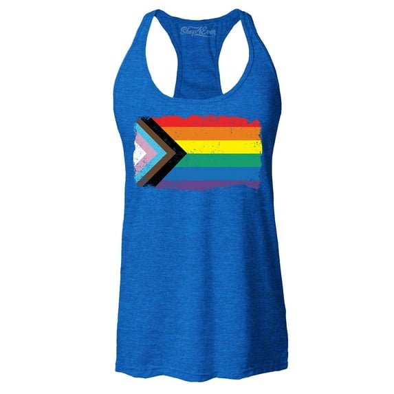 Shop4Ever Women's Progress Pride Flag Inclusive Rainbow Gay LGBTQ Racerback Tank Top XX-Large Royal Blue
