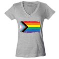 thumbnail image 1 of Shop4Ever Women's Progress Pride Flag Inclusive Rainbow Gay LGBTQ Slim Fit V-Neck T-Shirt Large Sports Grey, 1 of 5