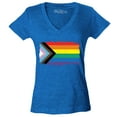 thumbnail image 1 of Shop4Ever Women's Progress Pride Flag Inclusive Rainbow Gay LGBTQ Slim Fit V-Neck T-Shirt Medium Heather Royal Blue, 1 of 5