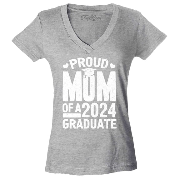 Shop4Ever Women's Proud Mom of a 2024 Graduate Mother Graduation Slim Fit V-Neck T-Shirt Large Sports Grey
