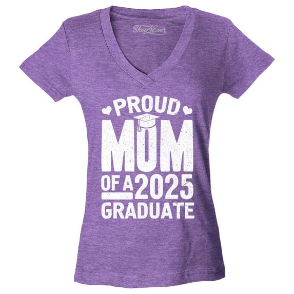 Shop4Ever Women's Proud Mom of a 2025 Graduate Graduation Slim Fit V-Neck T-Shirt Large Heather Purple