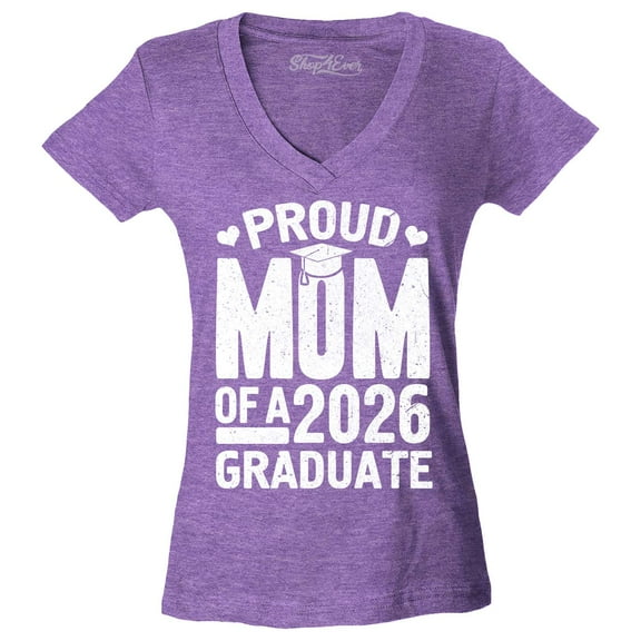 Shop4Ever Women's Proud Mom of a 2026 Graduate Slim Fit V-Neck T-Shirt Large Heather Purple