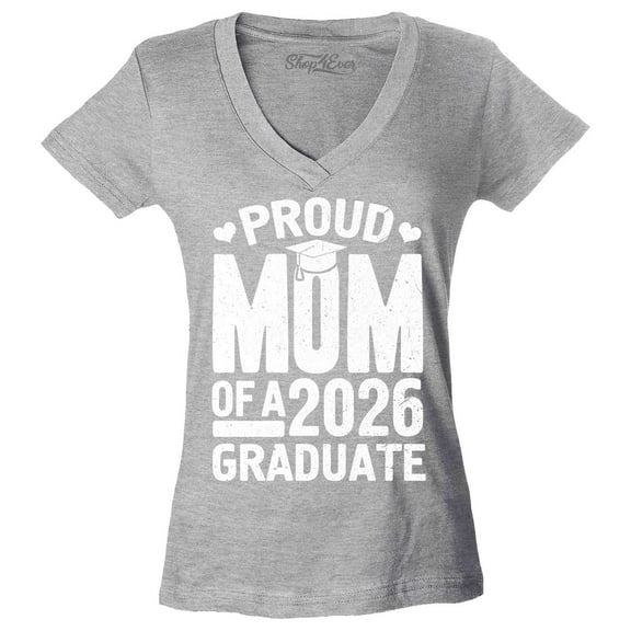 Shop4Ever Women's Proud Mom of a 2026 Graduate Slim Fit V-Neck T-Shirt Large Sports Grey