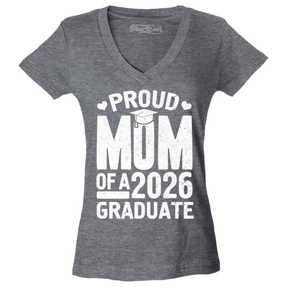 Shop4Ever Women's Proud Mom of a 2026 Graduate Slim Fit V-Neck T-Shirt Medium Heather Charcoal
