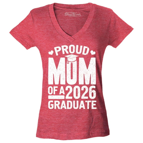 Shop4Ever Women's Proud Mom of a 2026 Graduate Slim Fit V-Neck T-Shirt Medium Heather Red