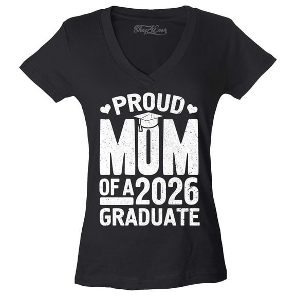 Shop4Ever Women's Proud Mom of a 2026 Graduate Slim Fit V-Neck T-Shirt X-Small Black