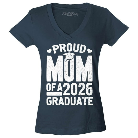 Shop4Ever Women's Proud Mom of a 2026 Graduate Slim Fit V-Neck T-Shirt XX-Large Charcoal