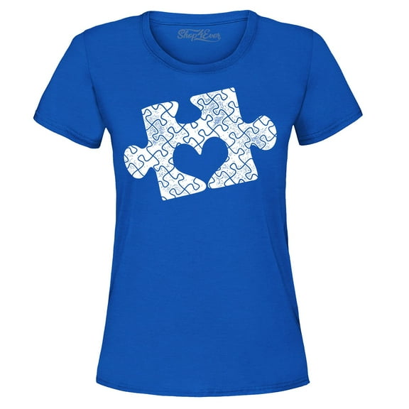 Shop4Ever Women's Puzzle Heart Autism Awareness Graphic T-Shirt XXX-Large Royal Blue