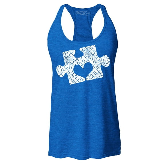 Shop4Ever Women's Puzzle Heart Autism Awareness Racerback Tank Top Small Royal Blue