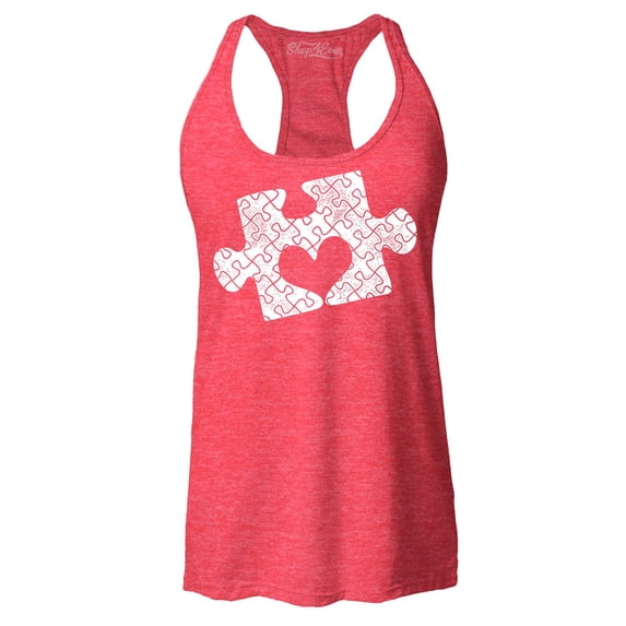 Shop4Ever Women's Puzzle Heart Autism Awareness Racerback Tank Top X-Small Red