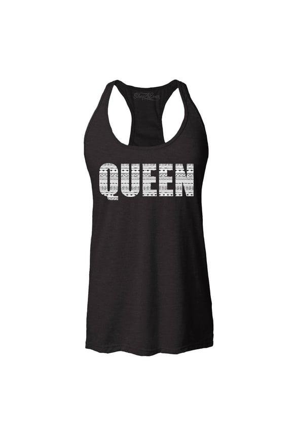 Women's Queen African Pattern Style Racerback Tank Top Large Black