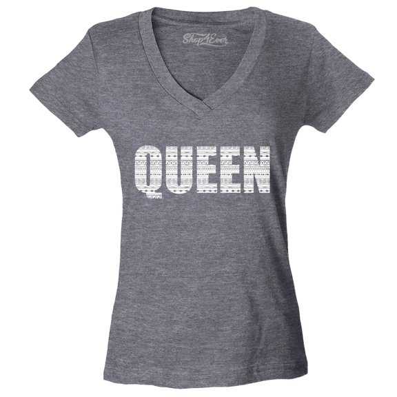 Shop4Ever Women's Queen African Pattern Style Slim Fit V-Neck T-Shirt X-Large Heather Charcoal