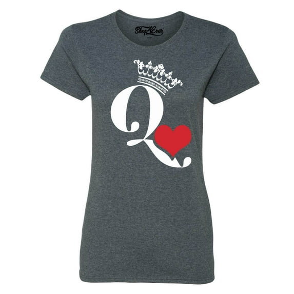 Shop4Ever Women's Queen of Hearts Graphic T-Shirt Large Dark Heather