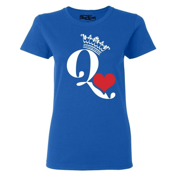 Shop4Ever Women's Queen of Hearts Graphic T-Shirt Large Royal Blue