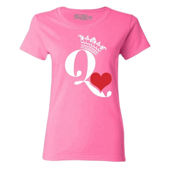 Shop4Ever Women's Queen of Hearts Graphic T-Shirt Medium Azalea Pink