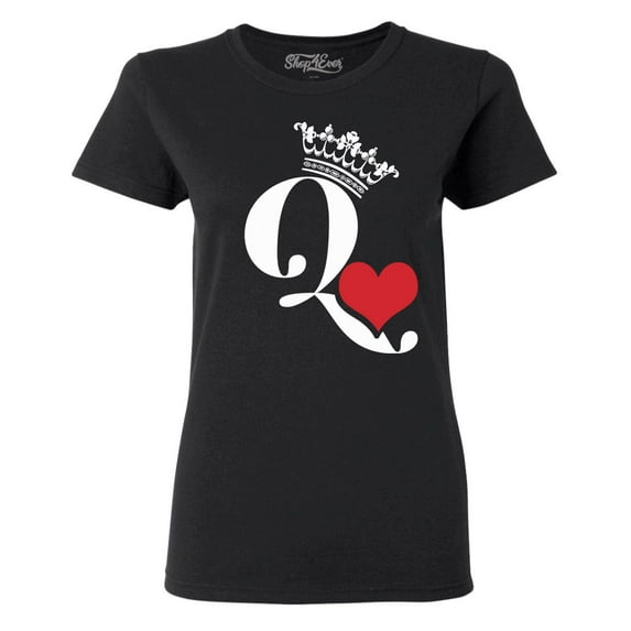 Shop4Ever Women's Queen of Hearts Graphic T-Shirt Medium Black