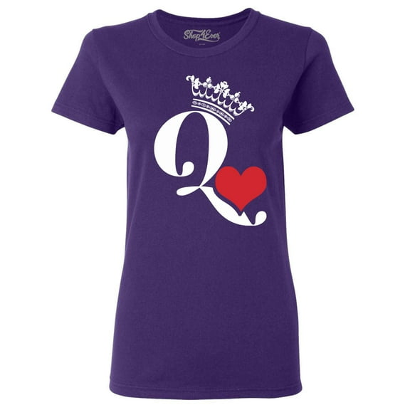Shop4Ever Women's Queen of Hearts Graphic T-Shirt X-Large Purple
