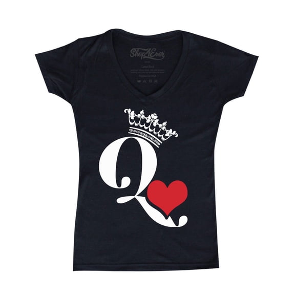 Shop4Ever Women's Queen of Hearts Slim Fit V-Neck T-Shirt X-Large Black