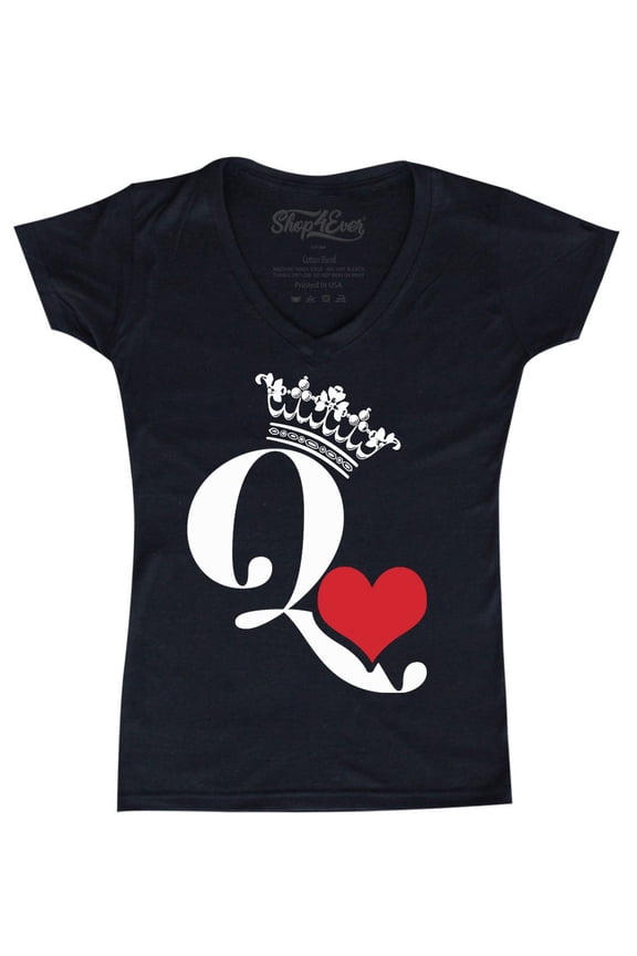 Women's Queen of Hearts Slim Fit V-Neck T-Shirt X-Large Black