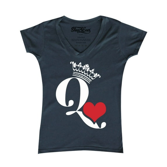 Shop4Ever Women's Queen of Hearts Slim Fit V-Neck T-Shirt X-Small Charcoal
