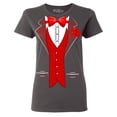 thumbnail image 1 of Shop4Ever Women's Red Bow Tie Classic Tuxedo with Rose Flower Graphic T-Shirt Small Charcoal, 1 of 5