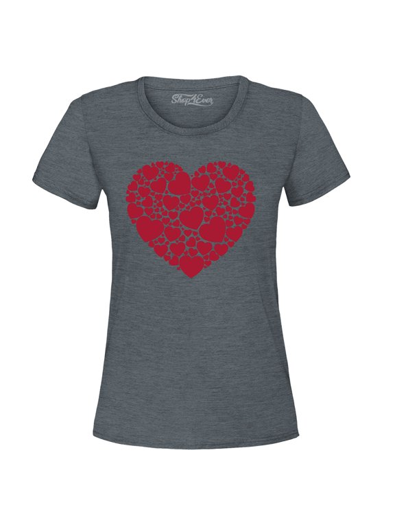 Women's Red Heart Love Cloud Valentine's Day Graphic T-Shirt Large Dark Heather