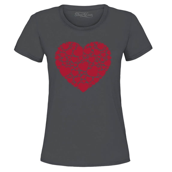 Shop4Ever Women's Red Heart Love Cloud Valentine's Day Graphic T-Shirt Medium Charcoal