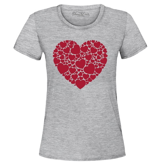 Shop4Ever Women's Red Heart Love Cloud Valentine's Day Graphic T-Shirt Medium Sports Grey