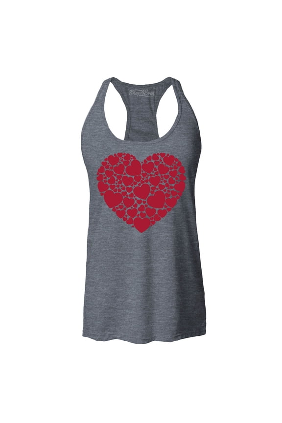 Women's Red Heart Love Cloud Valentine's Day Racerback Tank Top Large Charcoal