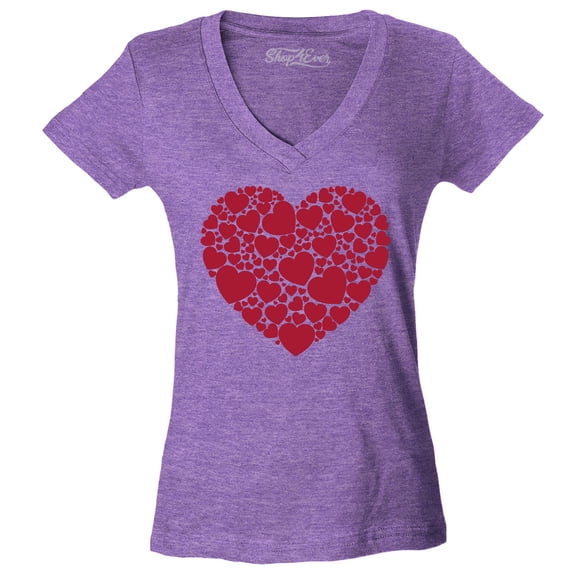 Shop4Ever Women's Red Heart Love Cloud Valentine's Day Slim Fit V-Neck T-Shirt Small Heather Purple