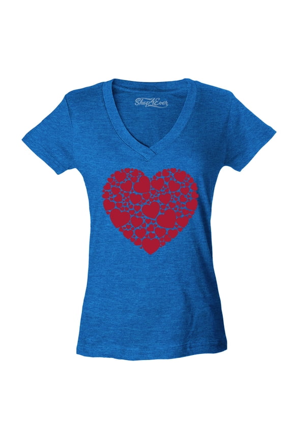 Women's Red Heart Love Cloud Valentine's Day Slim Fit V-Neck T-Shirt Small Heather Royal Blue