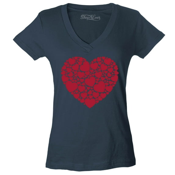 Shop4Ever Women's Red Heart Love Cloud Valentine's Day Slim Fit V-Neck T-Shirt X-Small Charcoal