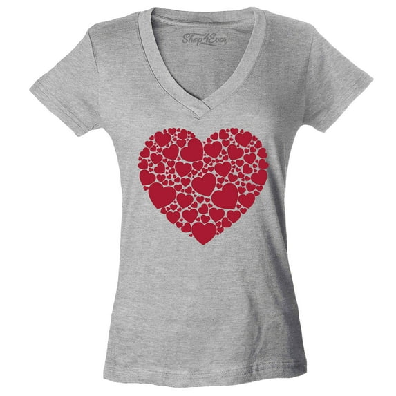 Shop4Ever Women's Red Heart Love Cloud Valentine's Day Slim Fit V-Neck T-Shirt XX-Large Sports Grey