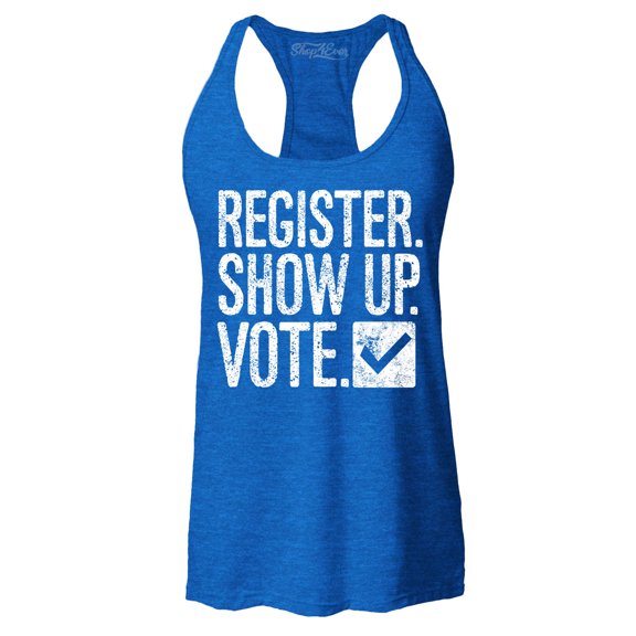 Shop4Ever Women's Register Show Up Vote Political Racerback Tank Top X-Large Royal Blue