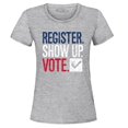 thumbnail image 1 of Shop4Ever Women's Register Show Up Vote Political Red White Blue Graphic T-Shirt Large Sports Grey, 1 of 5
