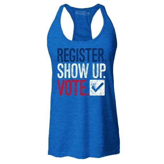 Shop4Ever Women's Register Show Up Vote Political Red White Blue Racerback Tank Top X-Small Royal Blue